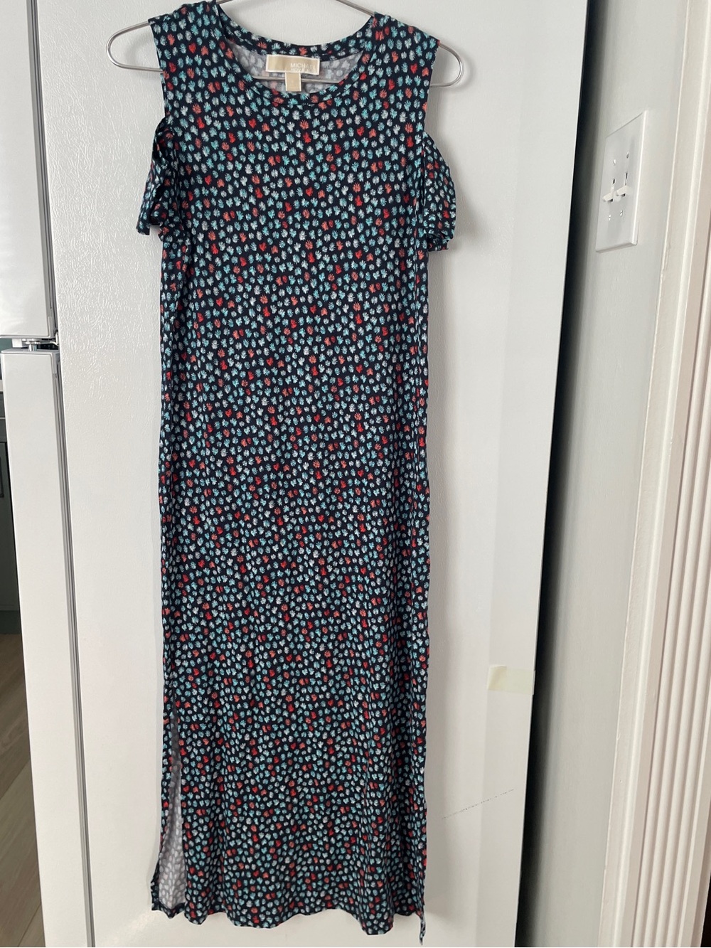 Michael Kors Navy Maxi Dress with Red & Aqua Floral Print